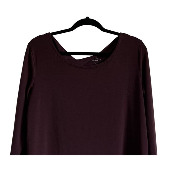 Athleta Womens Long Sleeve Top Size L Burgundy Athleisure Yoga Gym Cut Out Back - Picture 2 of 8